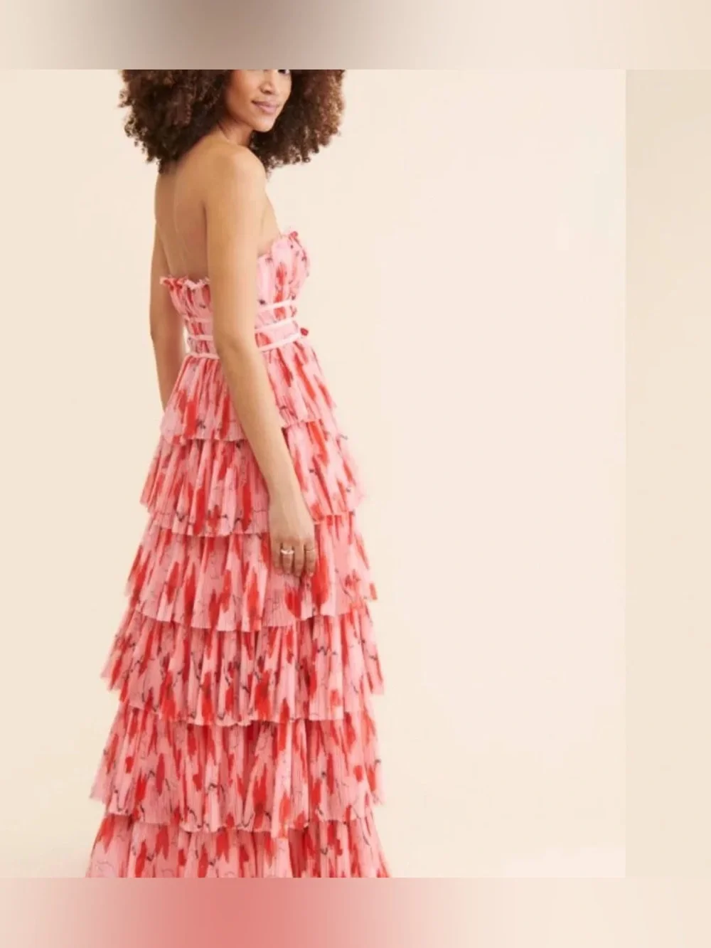 Hutch Monaco Strapless Pink Ruffle Tiered coquette girl evening Gown 6 - Picture 4 of 12